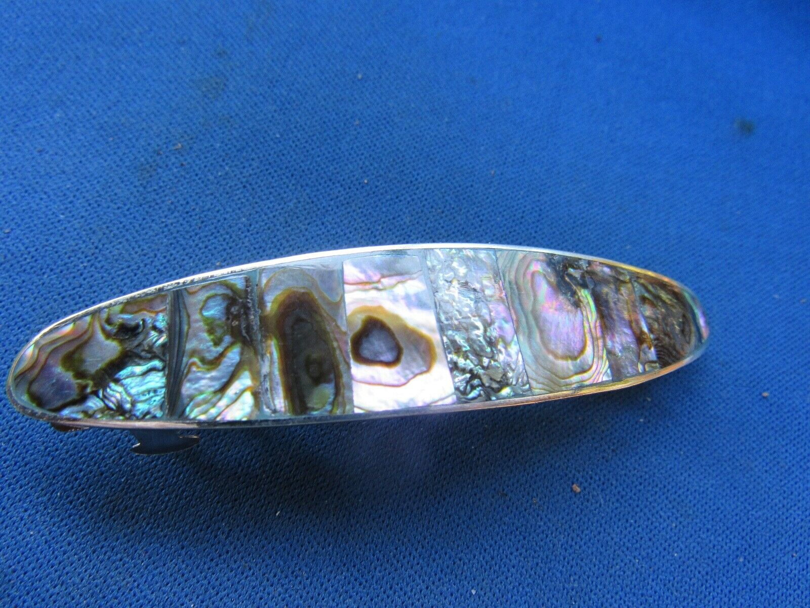 Vintage Alpaca Mexico Silver Abalone Inlay Hair Clip French Barrette