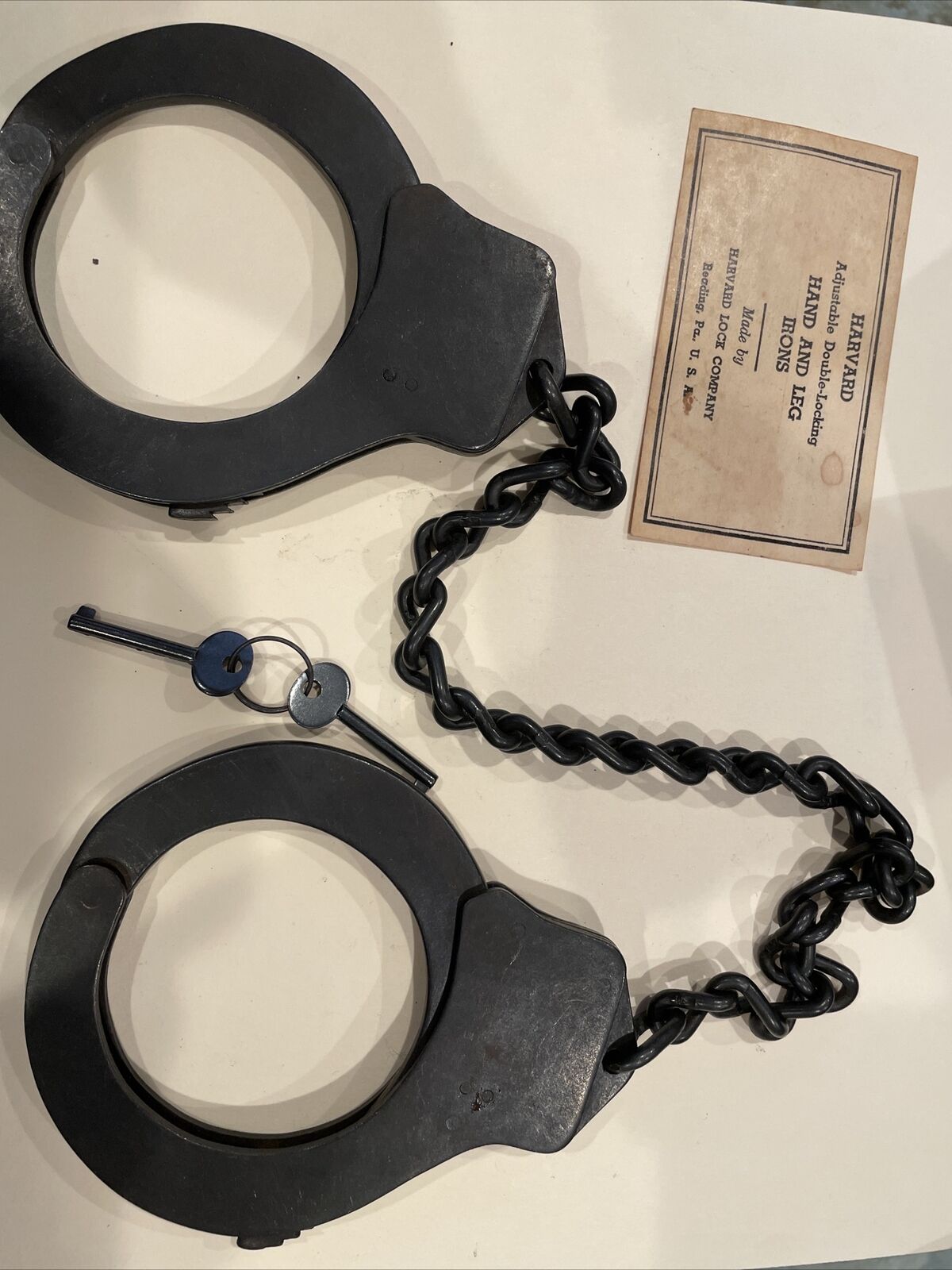 Adjustable Double Locking Hand And Leg Irons. Made By Harvard Lock Company