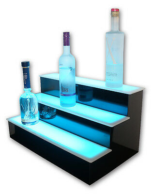 28" 3 Step Tier Led Lighted Shelves Illuminated Liquor Bottle Bar Display Stand