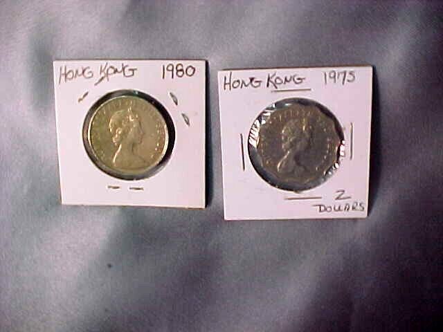 QUEEN ELIZABETH II Coin 1975 Hong Kong $2.00 & Hong Kong 1980 $5.00 Elizabeth FS