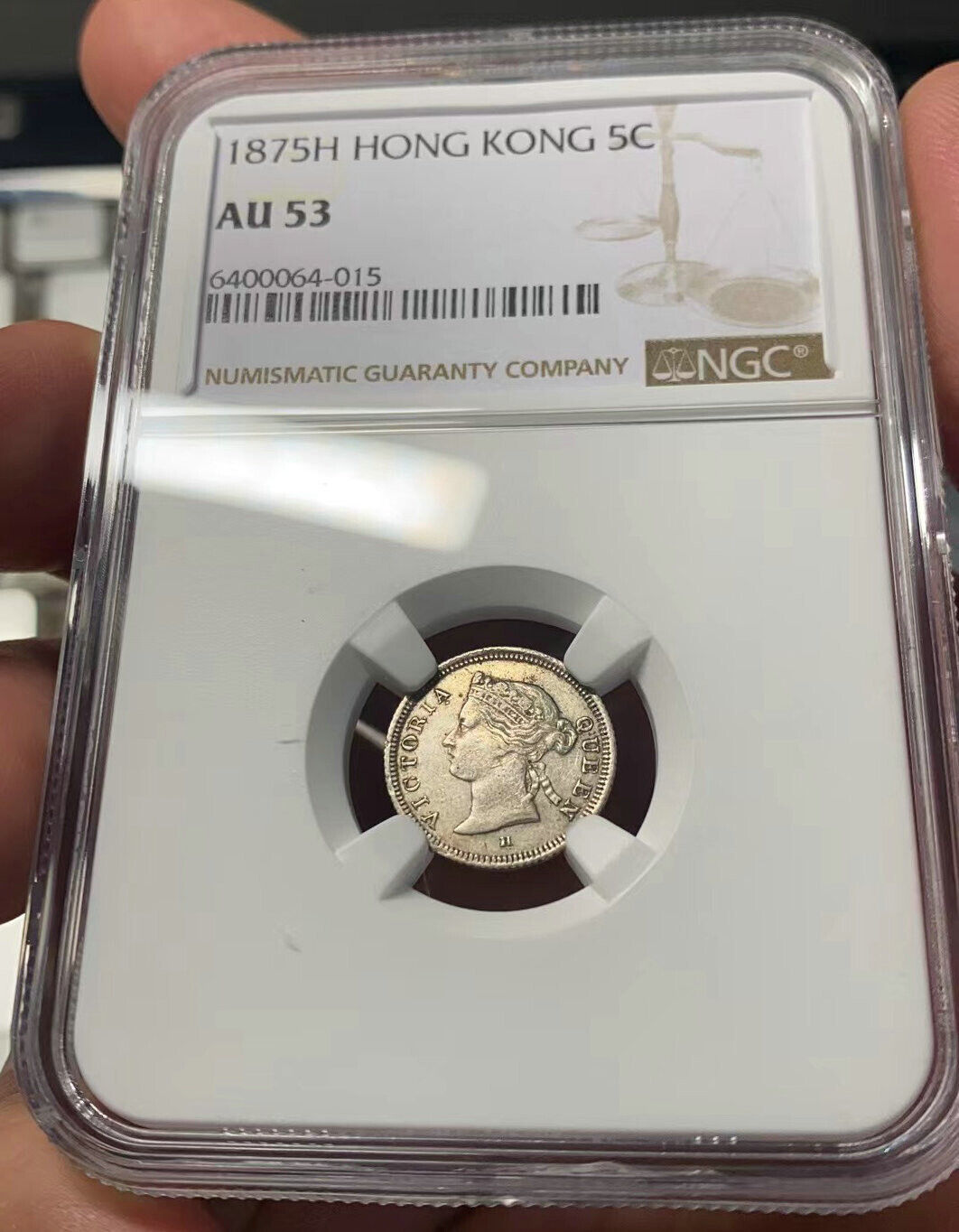 Hong Kong 5 Cents 1875 H  NGC AU53