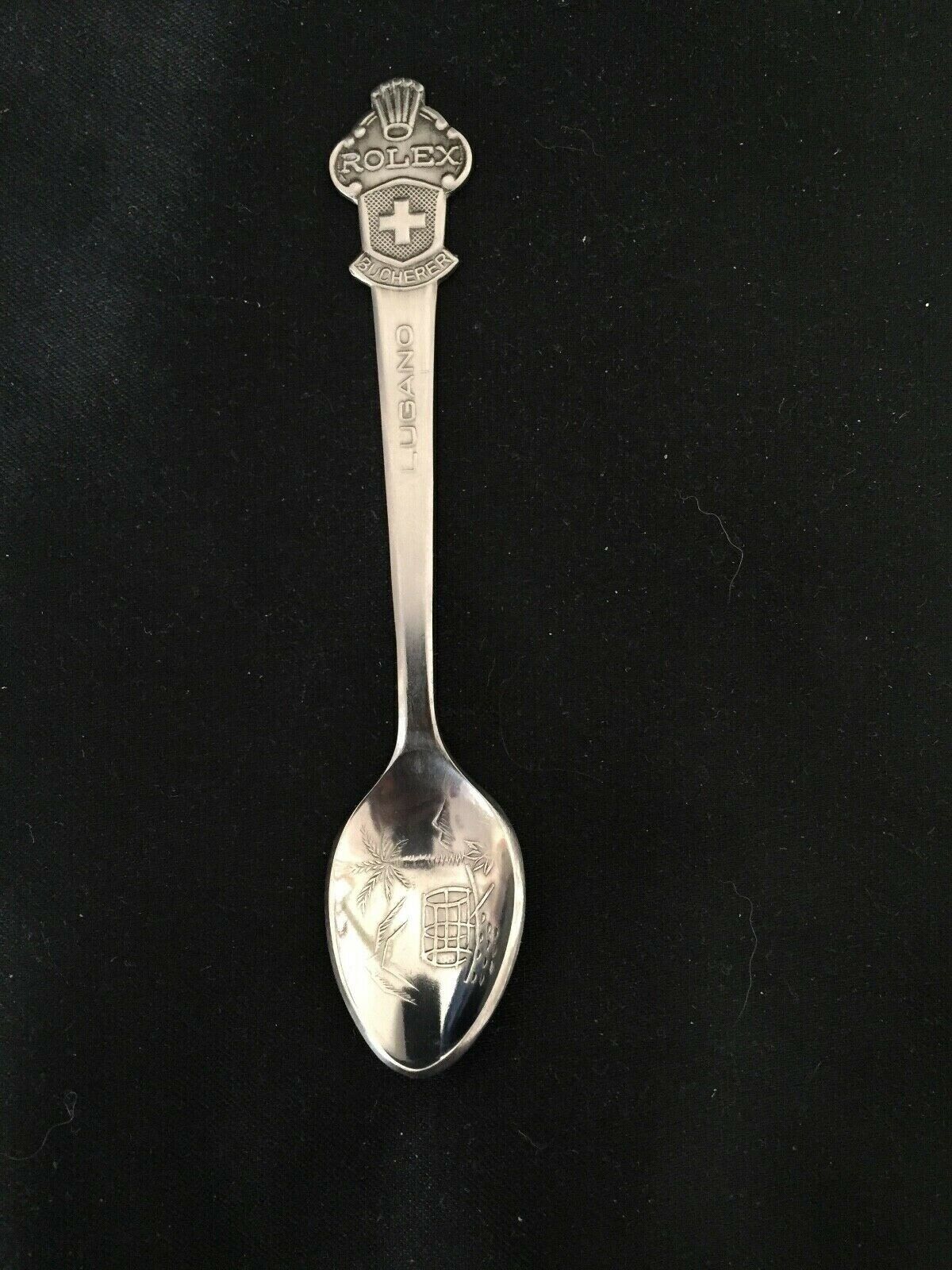 Vtg. Bucherer Of Switz. Lugano Rolex Demitasse Souvenir Spoon - Silverplate