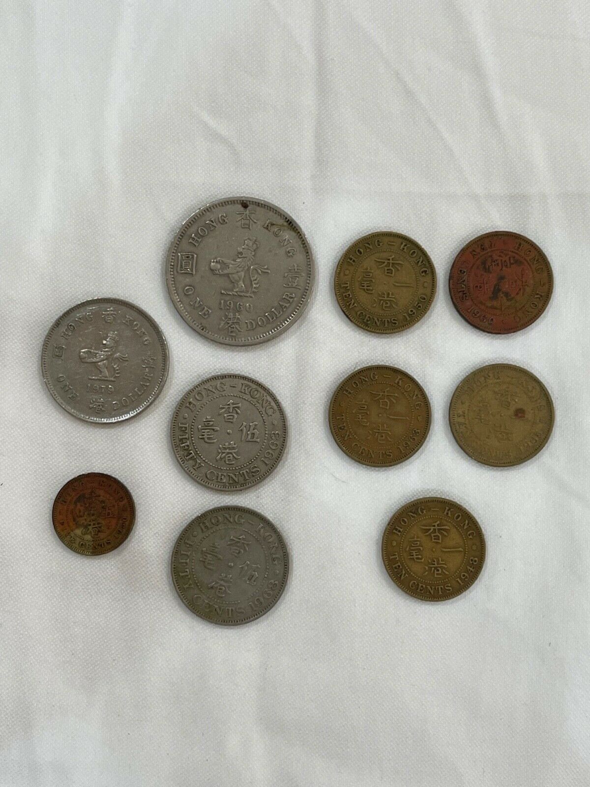 Vintage Lot Of 10 Hong Kong Dollar & Cents Coins 1948-1979