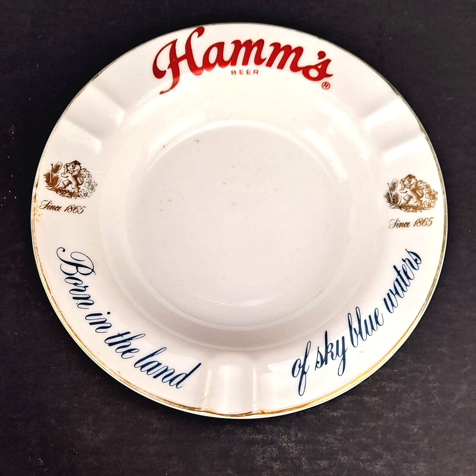 Vintage Hamm's Beer Collectible 7" Round Ceramic Ashtray Hamms!