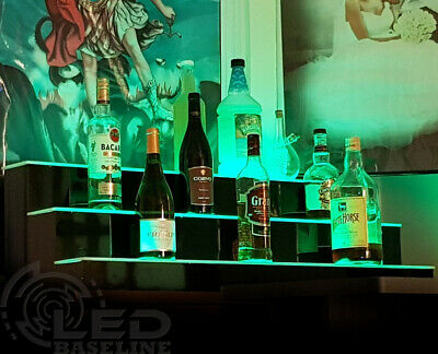 40" Led Lighted Bar Bottle Rack Shelves, Remote Color Changing, Three Steps