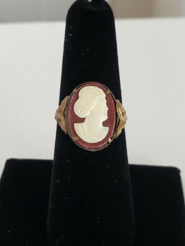 Antique Brass Ring With Ancient Greek Cameo Size 7 Made In Czechoslovakia