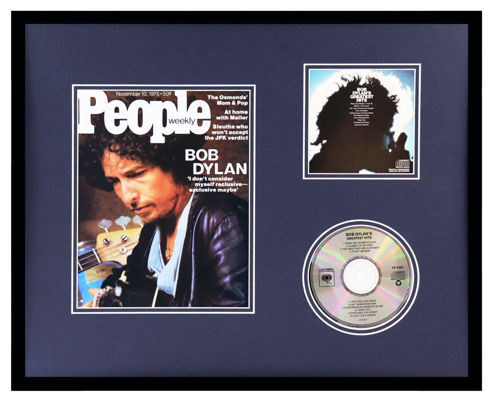 Bob Dylan Framed 16x20 Cd & People Magazine Cover Display
