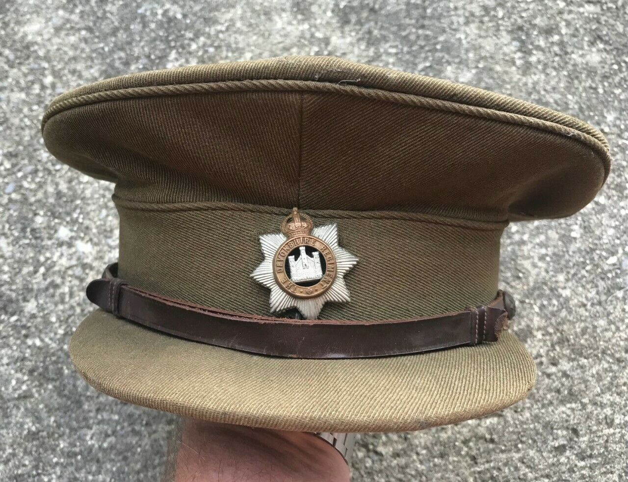 Original Wwi British Officer's Peaked Service Dress Hat Devonshire Regiment