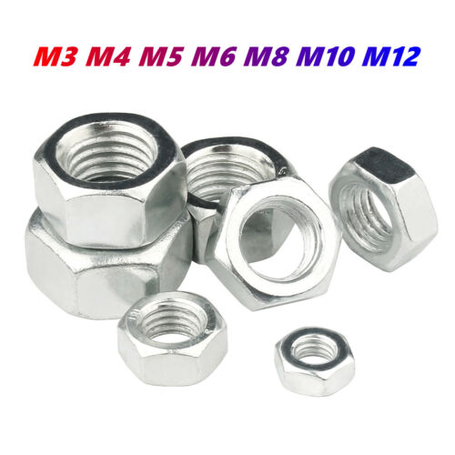 Galvanized Steel Hex Nuts M3 M4 M5 M6 M8 M10 M12 Hexagon Nuts All Sizes DIN934