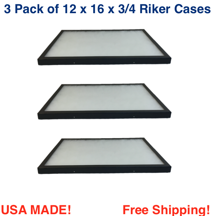 3 Pack Of 12 X 16 X 3/4 Riker Display Cases Boxes For Collectibles Jewelry &more