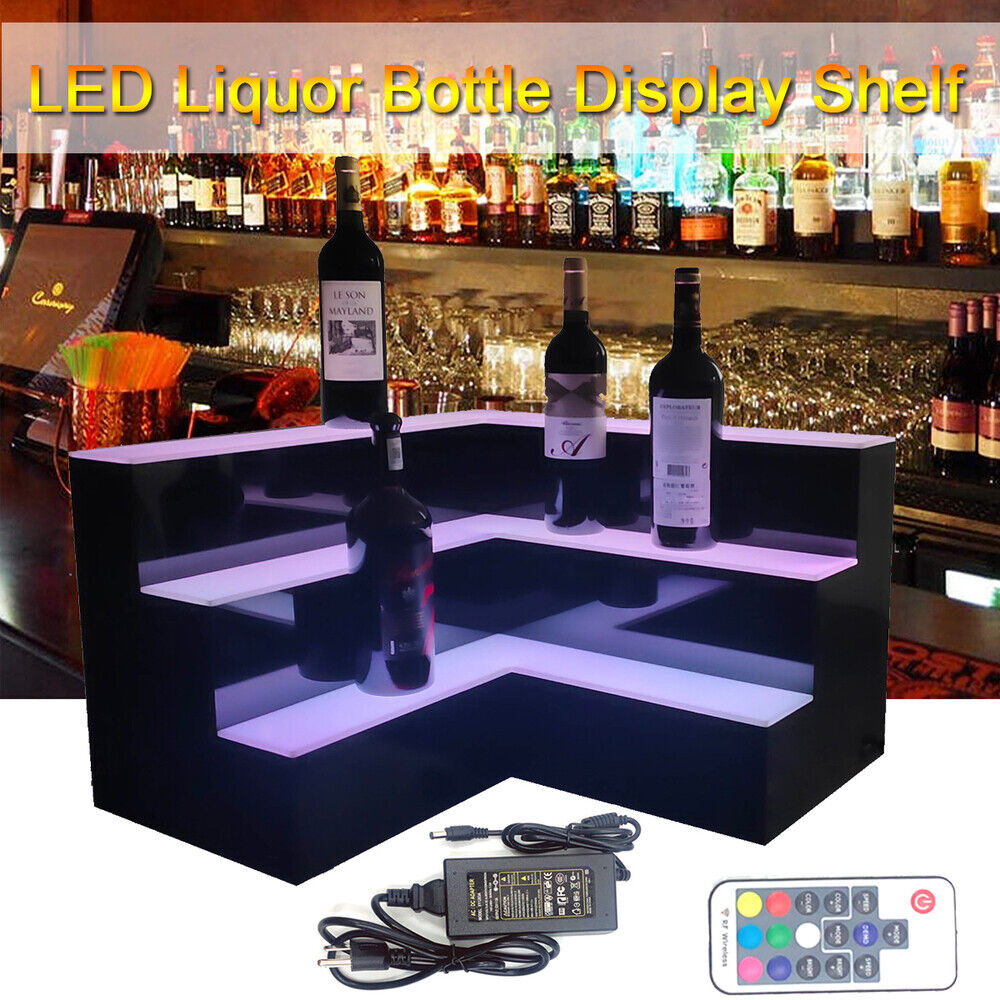 24" 3 Step Corner Led Lighted Shelf Illuminated Liquor Bottle Bar Display Stand