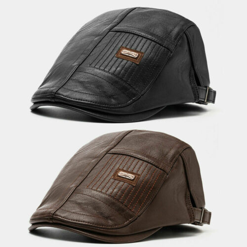 Men's PU Leather Beret Caps Casual Newsboy Cap Warm Hats Vintage Adjustable ❤❥