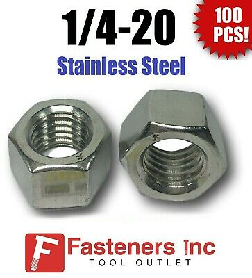 (qty 100) 1/4-20 Stainless Steel Finished Hex Nuts 304 / 18-8 1/4"-20