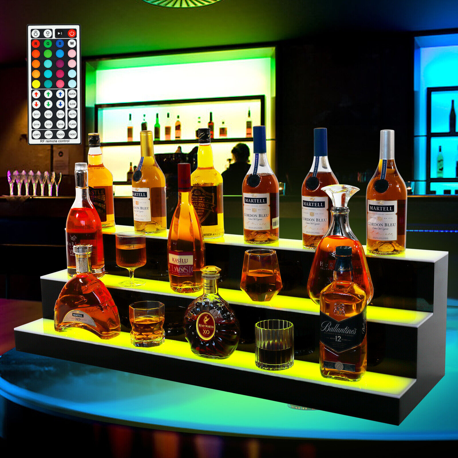 16"24"30"40"50" Led Lighted Back Bar Liquor Bottle Display Shelf W/ 20 Colors Rc