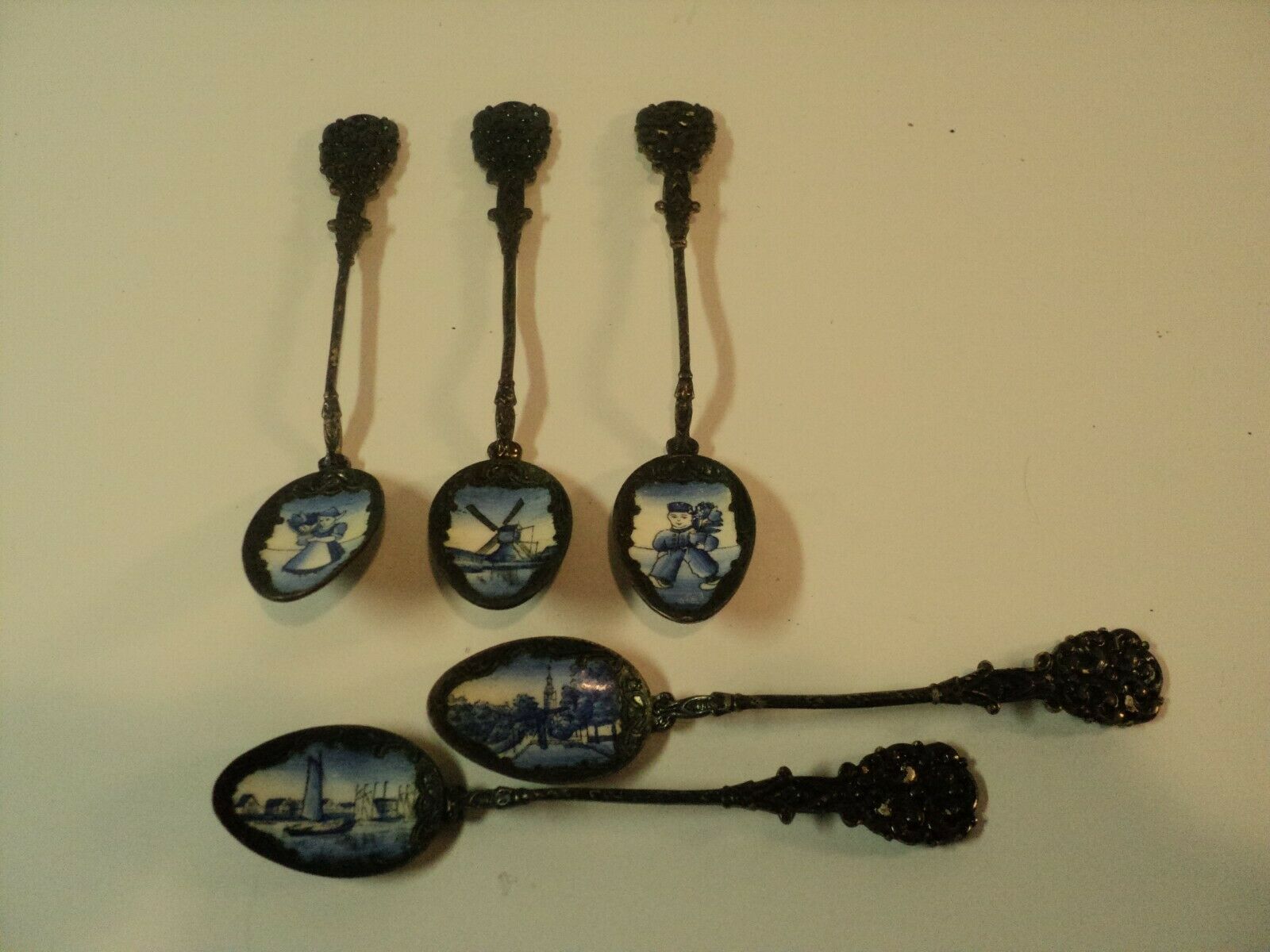 Set of 5 Souvenir Spoons, Delft Style Spoons, Made in Czechoslovakia